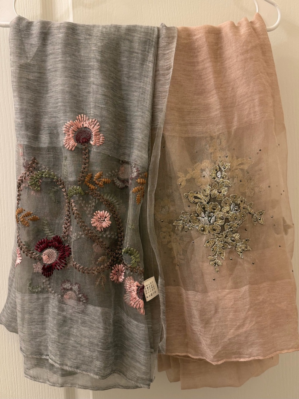 Embroidered Dupatta Scarves | Silk Blend Floral + Gold | $35 Each / $60 Bundle